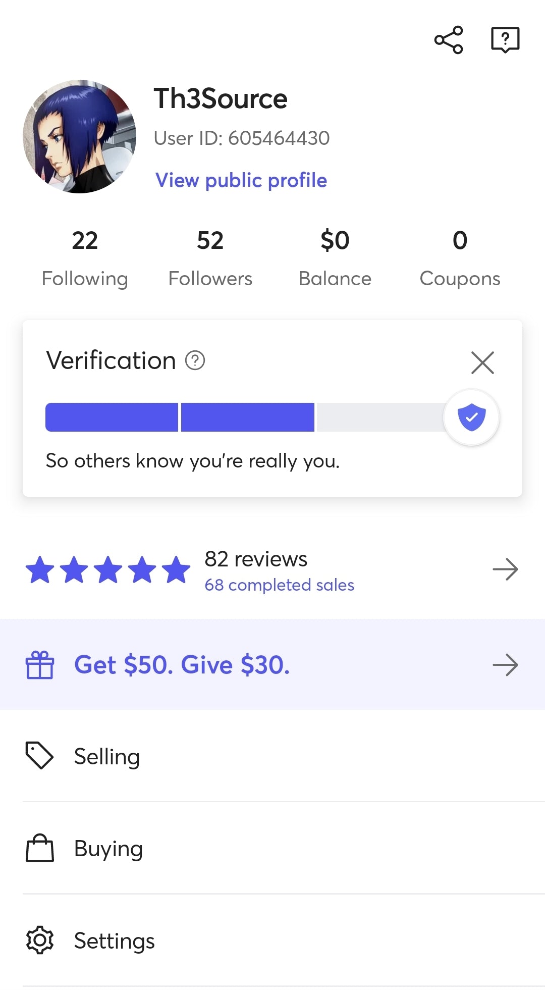 Selling History on Mercari