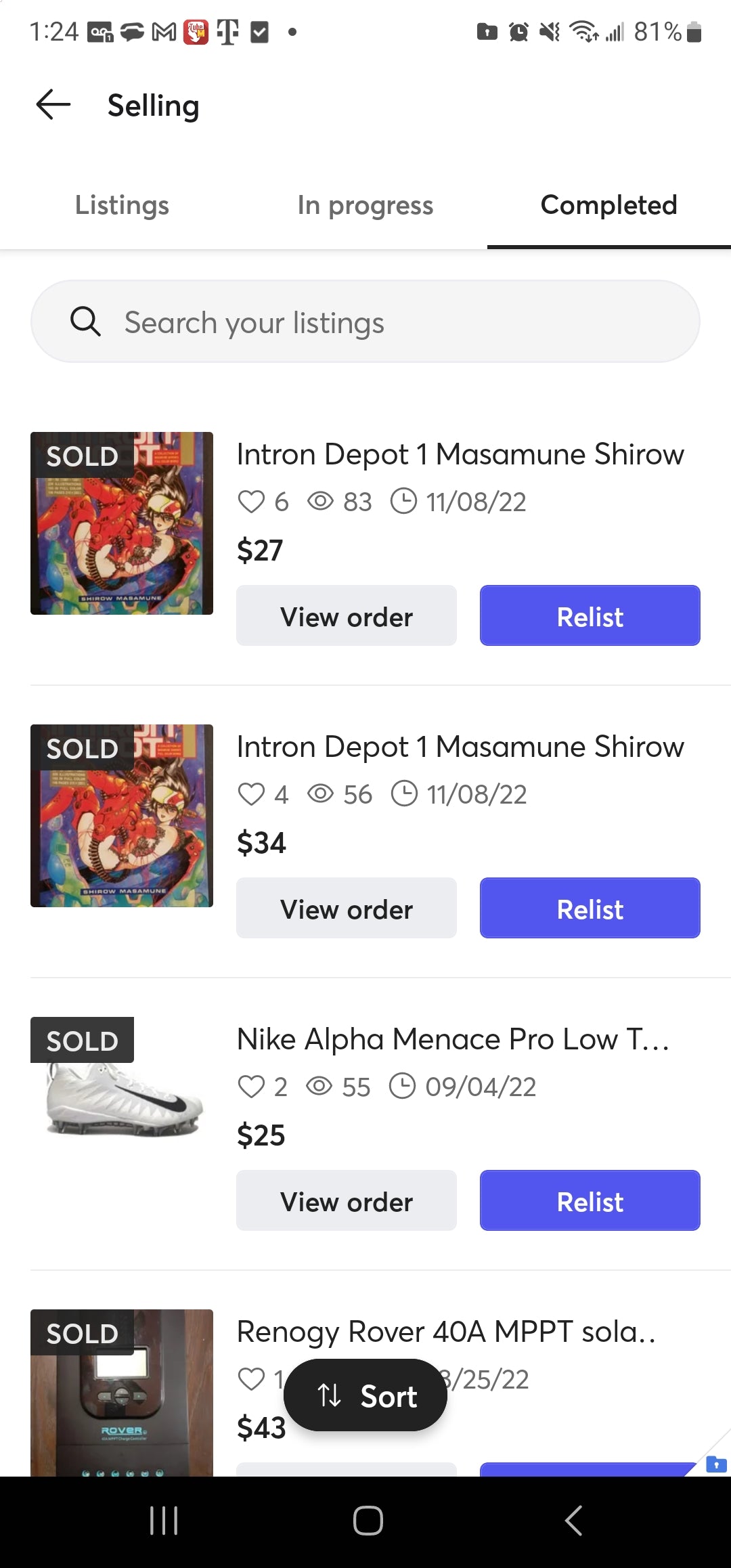 Selling History on Mercari