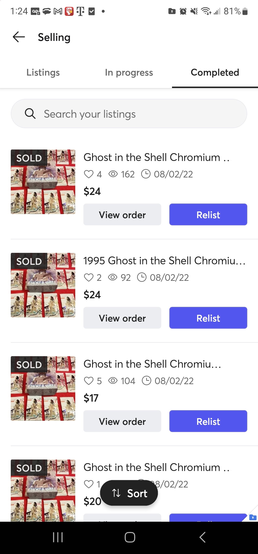 Selling History on Mercari