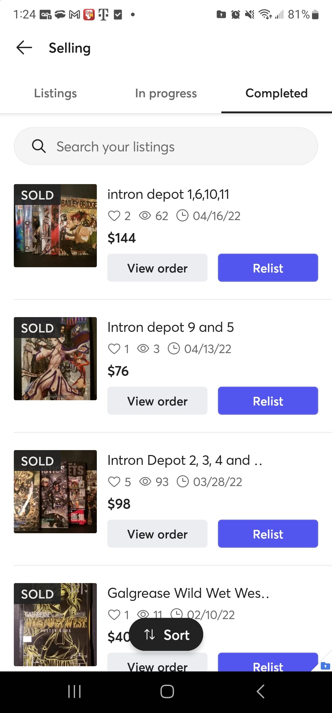 Selling History on Mercari
