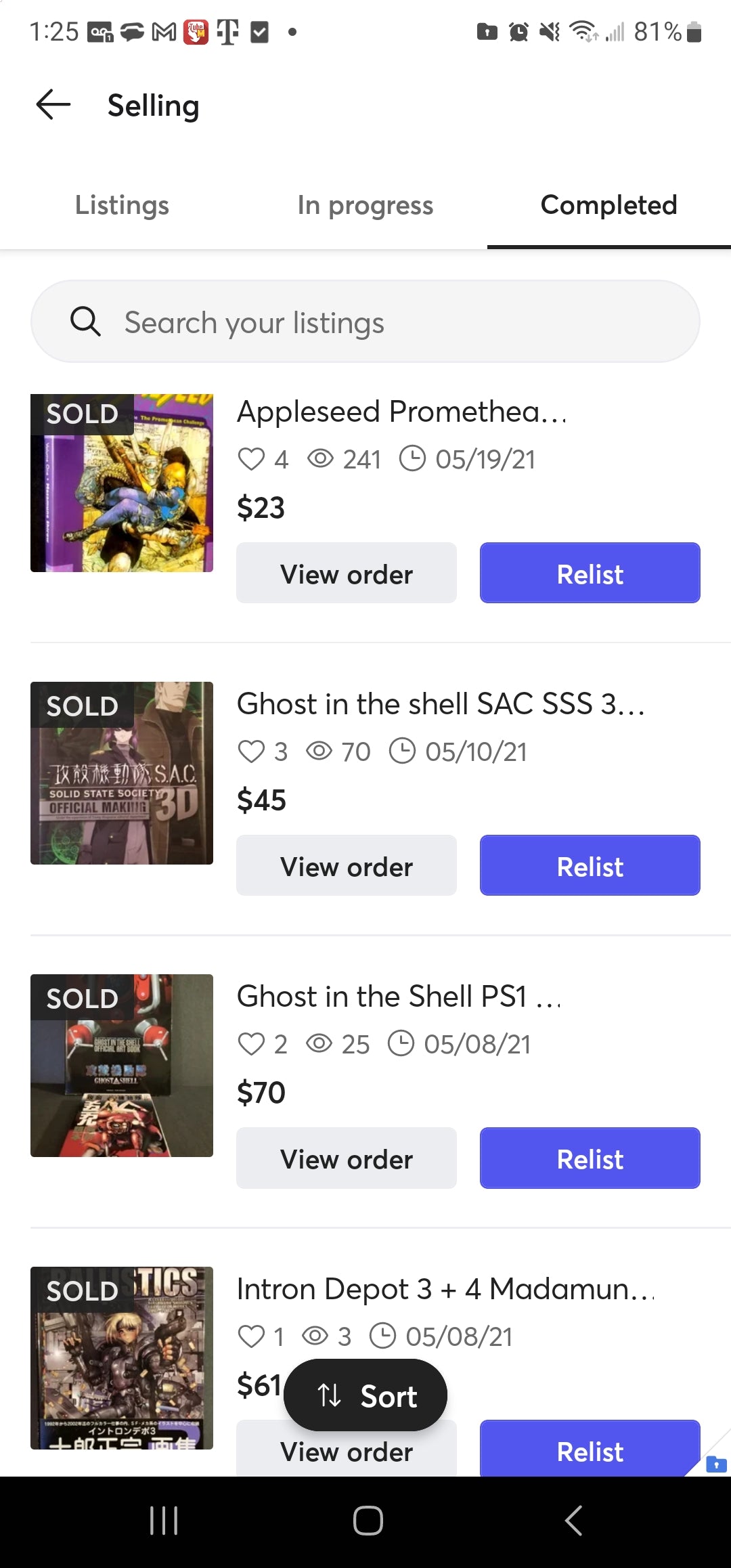 Selling History on Mercari