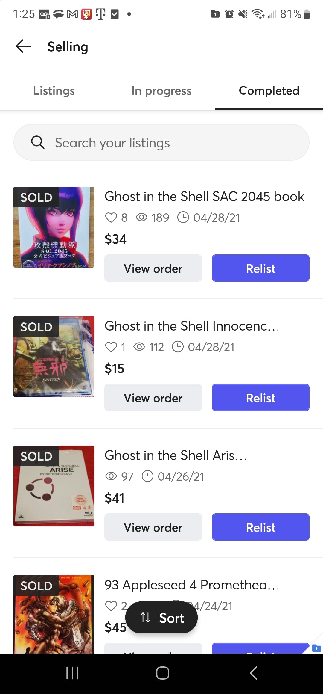 Selling History on Mercari