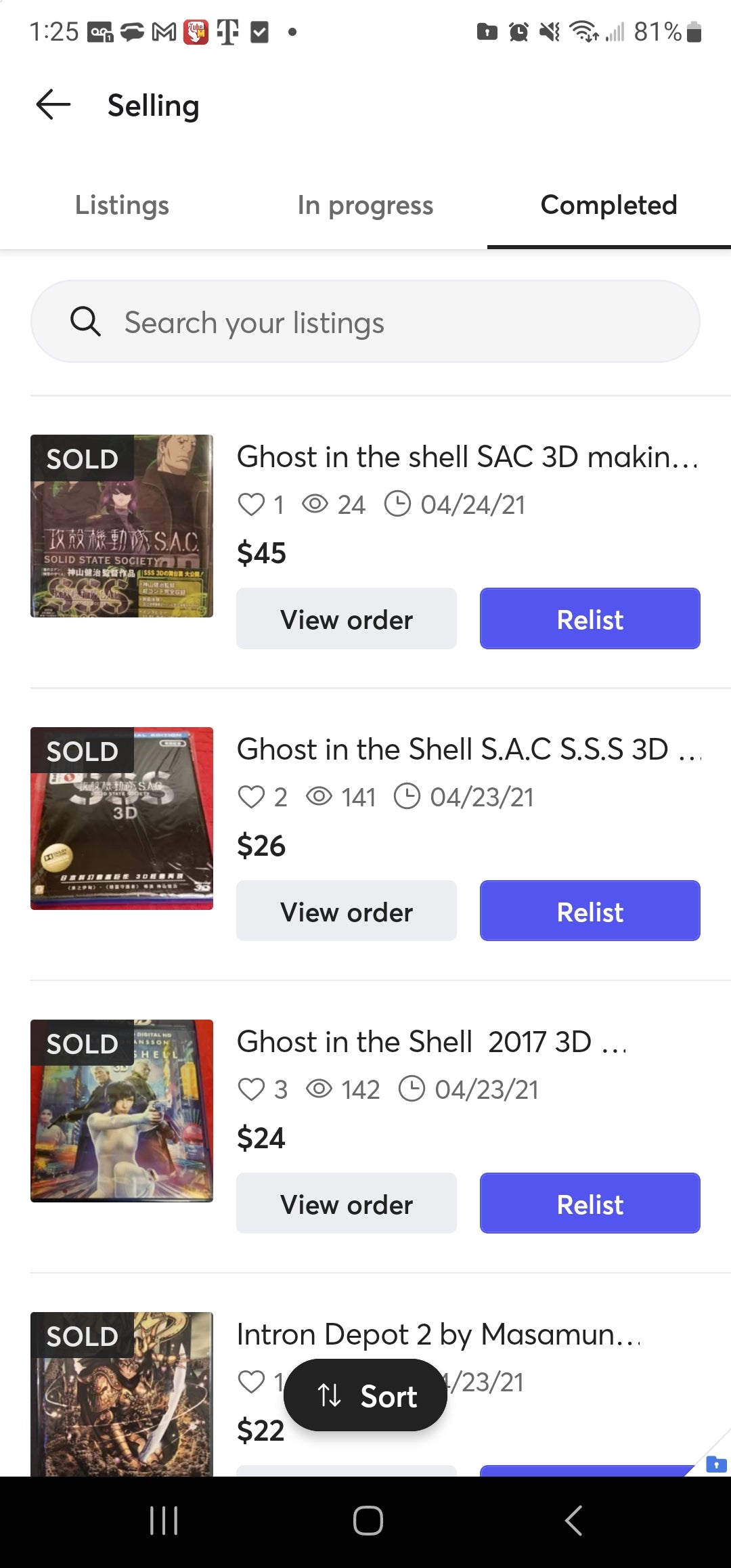 Selling History on Mercari