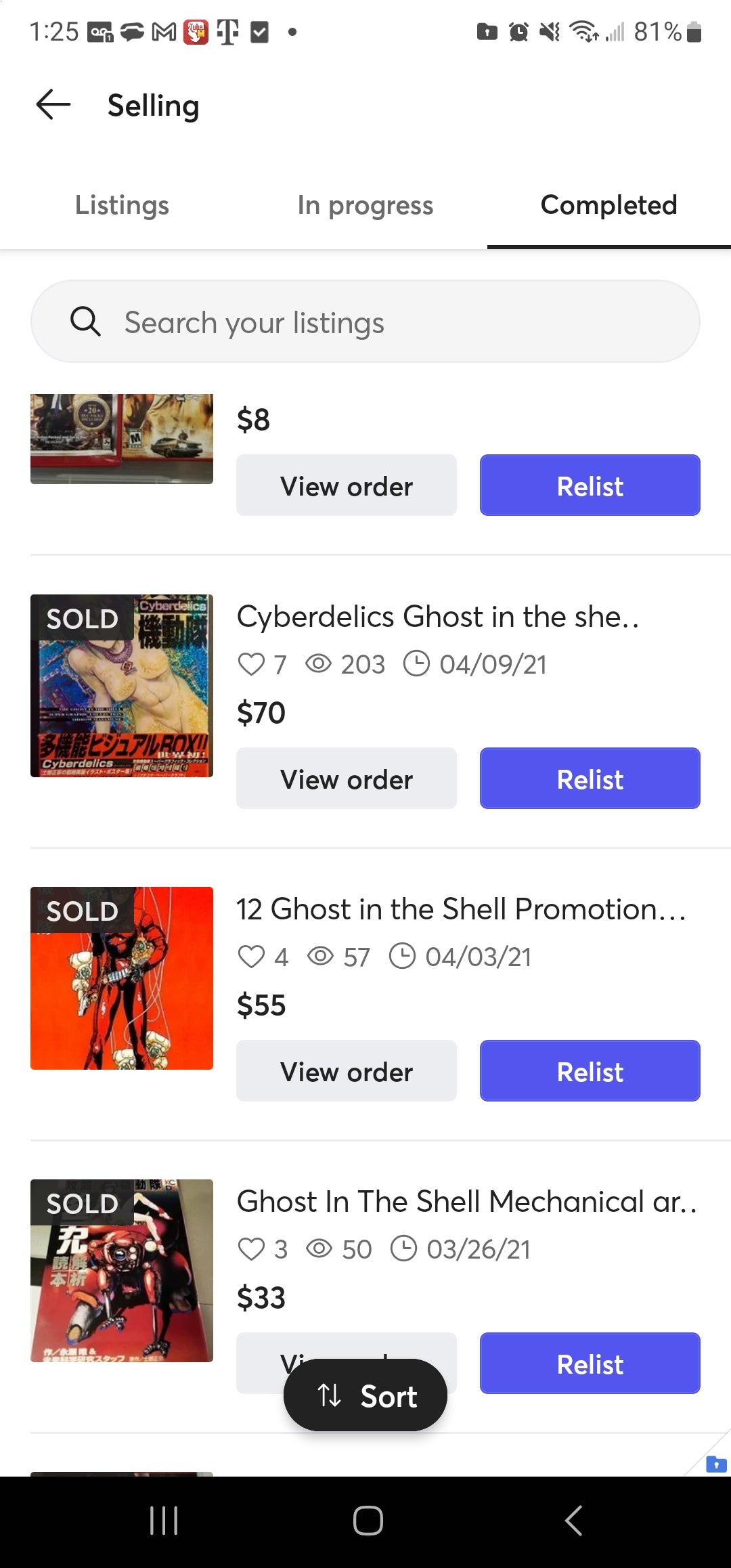 Selling History on Mercari